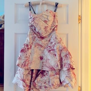 Monique Lhuillier mini cocktail pink floral dress